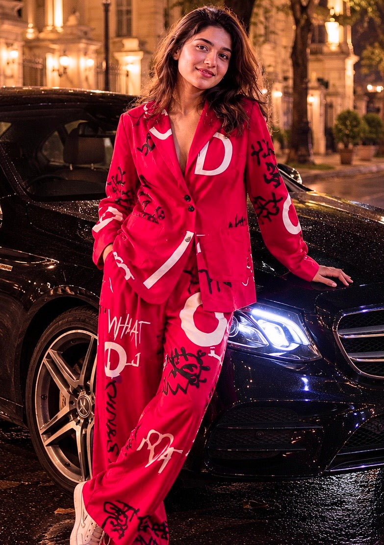 Crimson Red Co-ord set loose fit