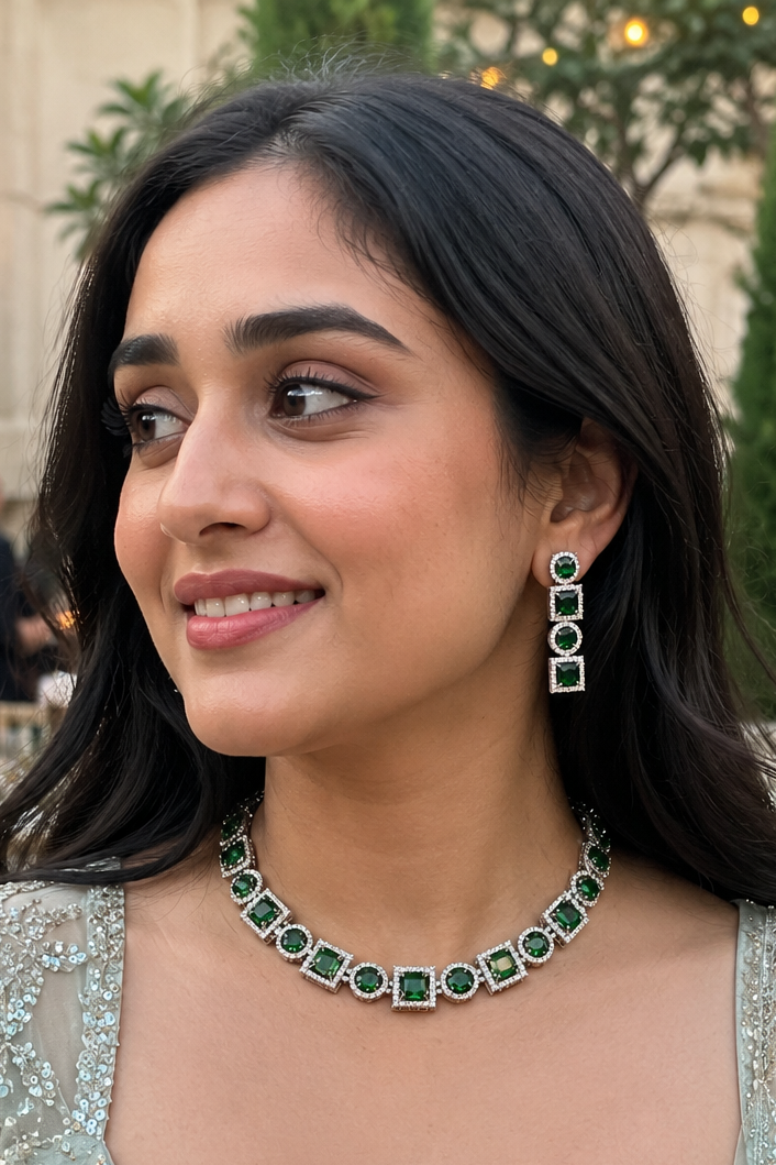 Emerald Green Necklace Set American Diamond AD