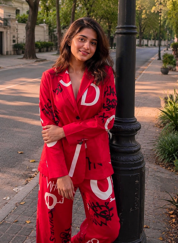 Crimson Red Co-ord set loose fit