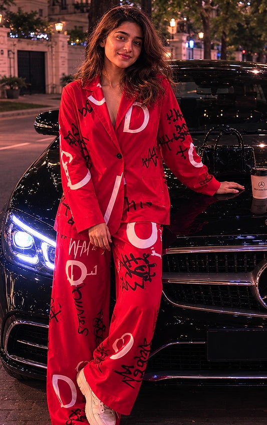 Crimson Red Co-ord set loose fit