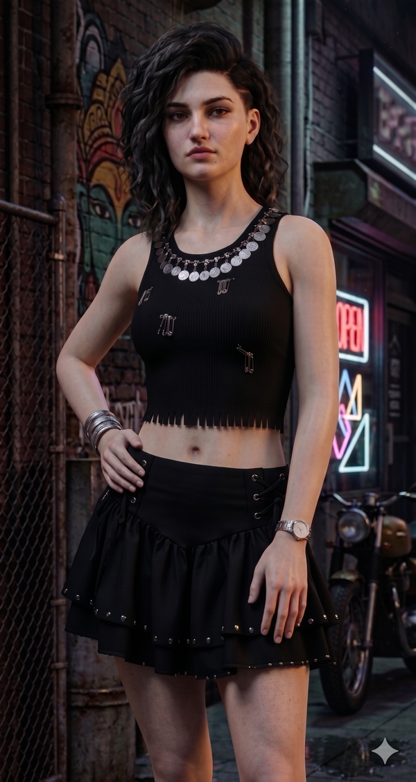 Goth Style Top with Skirt for Genz