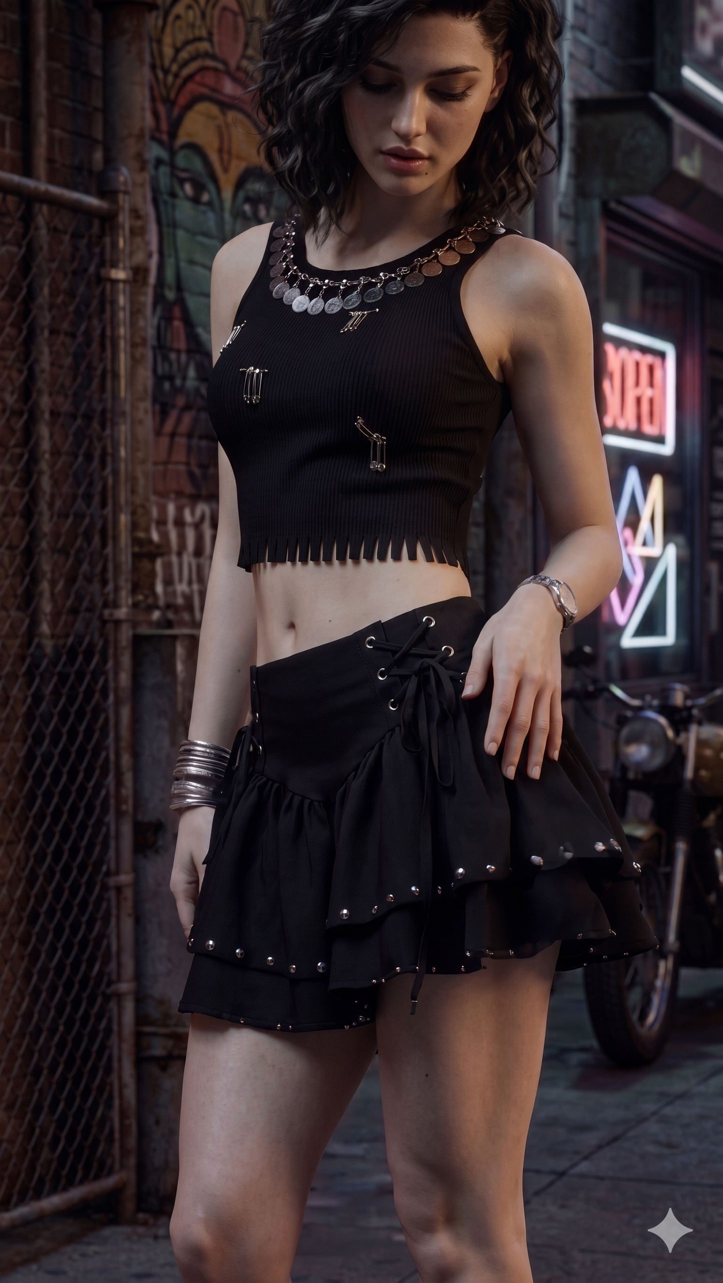 Goth Style Top with Skirt for Genz