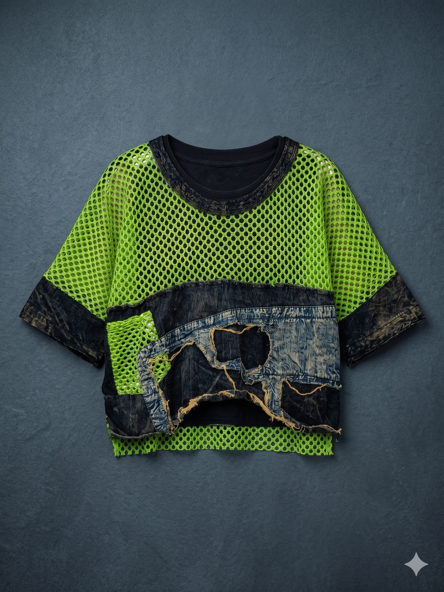 Green Netted Denim Freestyle Top