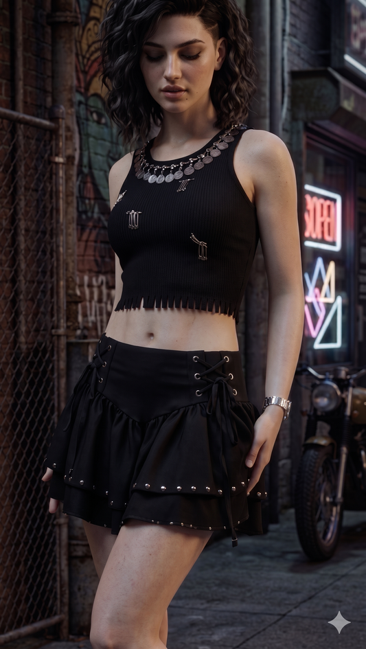 Goth Style Top with Skirt for Genz