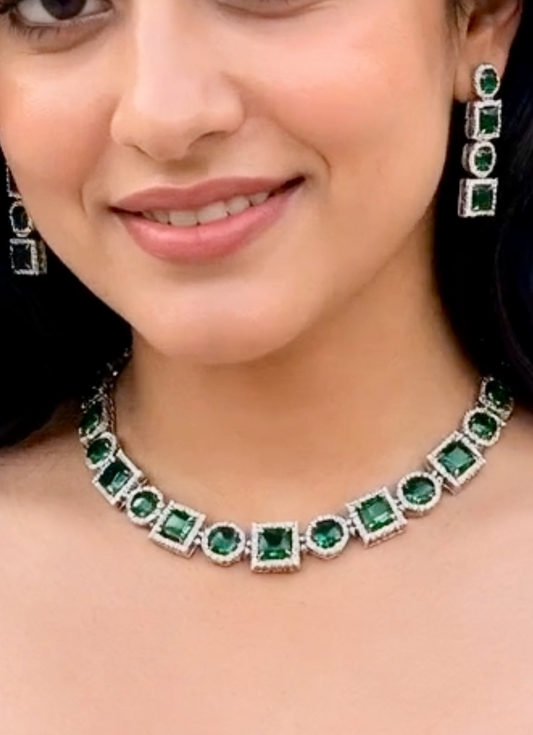 Emerald Green Necklace Set American Diamond AD