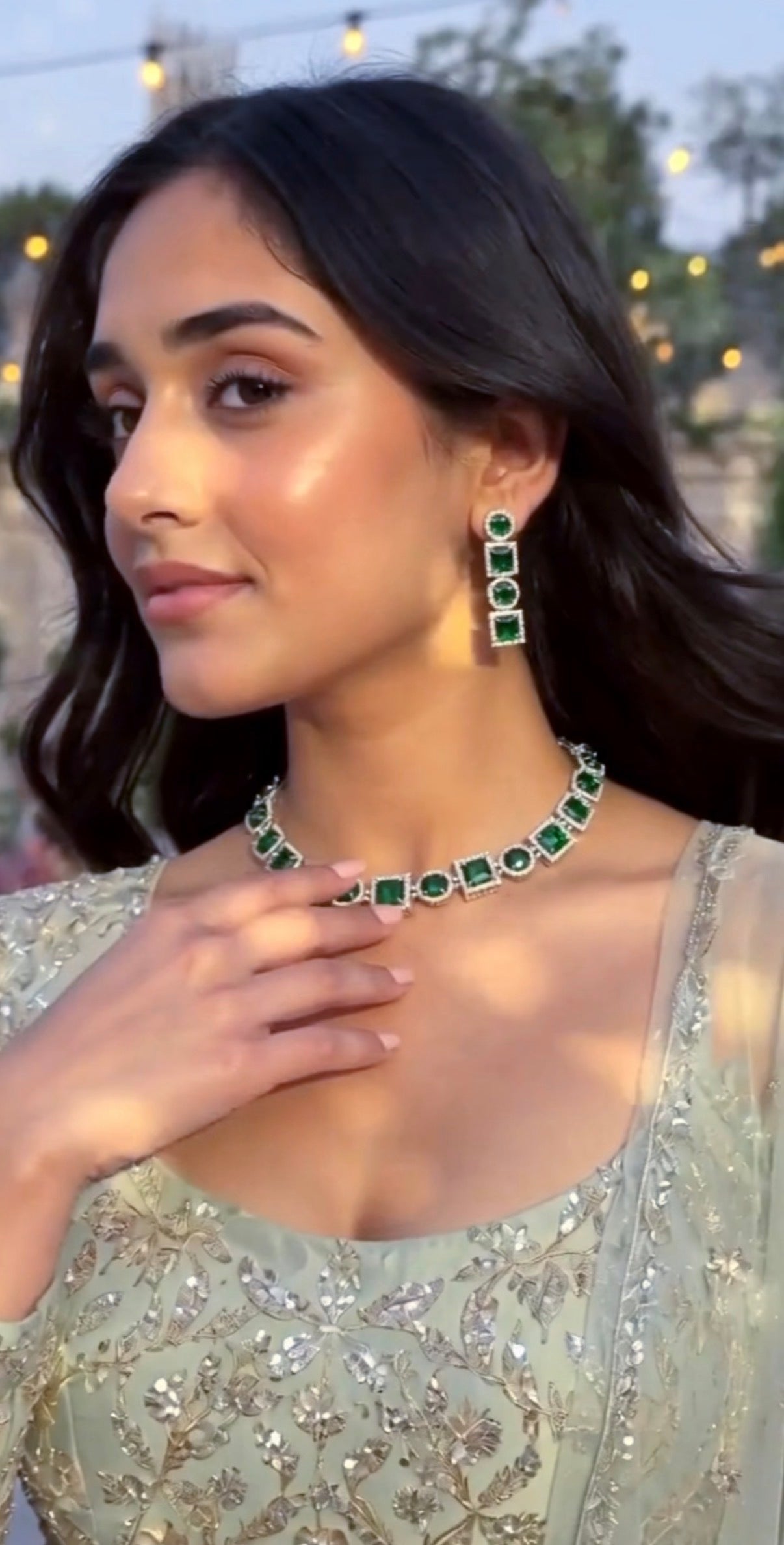 Emerald Green Necklace Set American Diamond AD