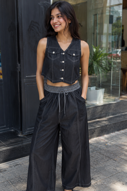 Denim Co-ord Set - Black